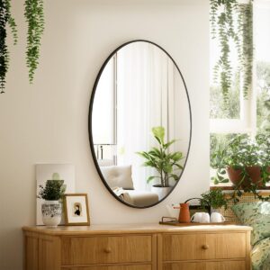 20×28 Inch Black Oval Toilet Mirror – Trendy Wall Mirror for Bed room and Dwelling Room, Usable Horizontally or Vertically