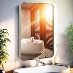 20×30 Inch Rest room Mirror – Rectangular Wall-Mounted Silver Aluminum Body – Spacious Spherical Nook Mirror for Above Sink – Elegant Decor for Rest room Vainness