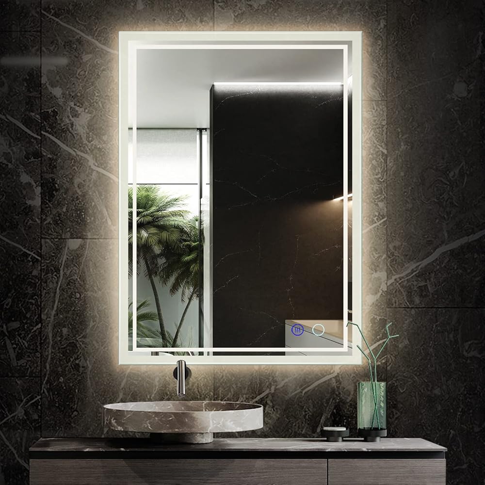 24×32 LED Backlit Rest room Mirror with Anti-Fog, Dimmable Lighting, Contact Controls, Waterproof Design, and Horizontal/Vertical Wall Mounting Choices – CRI90+