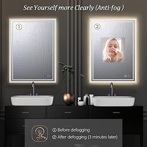 24x32 LED Backlit Rest room Mirror with Anti-Fog, Dimmable Lighting, Contact Controls, Waterproof Design, and Horizontal/Vertical Wall Mounting Choices - CRI90+