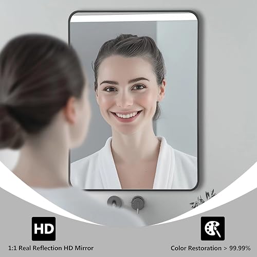 24x36 Inch Matte Black Rectangular Lavatory Mirror for Above Sink - Massive Wall-Mounted Steel Mirror for Residing Room Decor, Trendy Horizontal Design