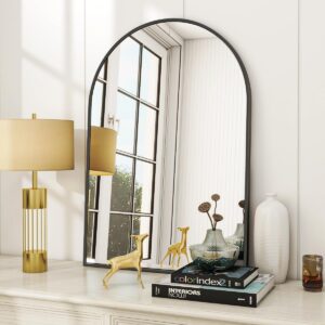 Arched Wall Mirror – 24 x 36 Inch Rest room Mirror with Metallic Body for Fashionable Decor, Perfect for Bed room and Dwelling Room, Wall-Mounted Vainness Mirror