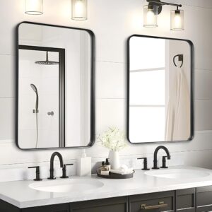 Fabuday 2-Pack Rest room Mirrors for Over Sink – 36×24 Inch Black Matte Framed Wall-Mounted Giant Rectangular Self-importance Mirrors with Metallic Body for Double Sink Loos, Farmhouse…