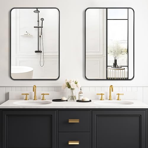 Fabuday 2-Pack Rest room Mirrors for Over Sink - 36x24 Inch Black Matte Framed Wall-Mounted Giant Rectangular Self-importance Mirrors with Metallic Body for Double Sink Loos, Farmhouse...