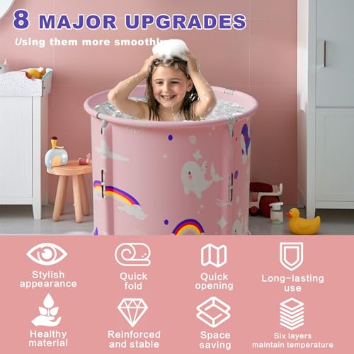 Foldable Transportable Bathtub for Youngsters - Japanese Soaking Scorching Spa Tub Tub for Bathe Stall, Very best Remedy Tub for Boys and Women, Good Christmas Reward