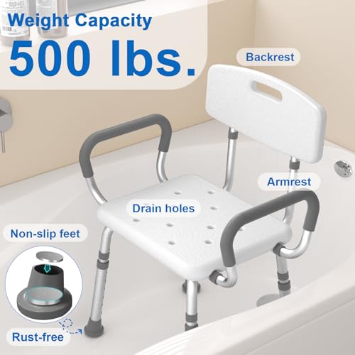 Heavy-Responsibility Bathe Chair with Arms and Again for Indoor Use, FSA/HSA Eligible, Helps As much as 500 lbs, Top Adjustable Security Bathtub Seat for Seniors, Adults, and Disabled...