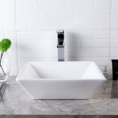 Lordear 16-Inch Fashionable Sq. White Porcelain Ceramic Lavatory Vessel Sink - Above Counter Artwork Basin