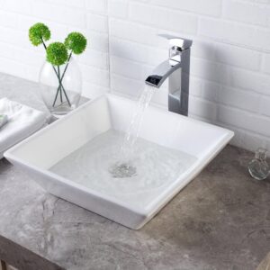 Lordear 16-Inch Fashionable Sq. White Porcelain Ceramic Lavatory Vessel Sink – Above Counter Artwork Basin