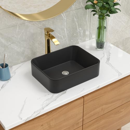 Lordear 19"x15" Black Rectangular Above-Counter Vessel Sink - Porcelain Ceramic Toilet Self-importance Artwork Basin