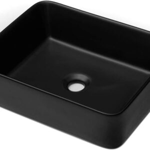 Lordear 19″x15″ Black Rectangular Above-Counter Vessel Sink – Porcelain Ceramic Toilet Self-importance Artwork Basin