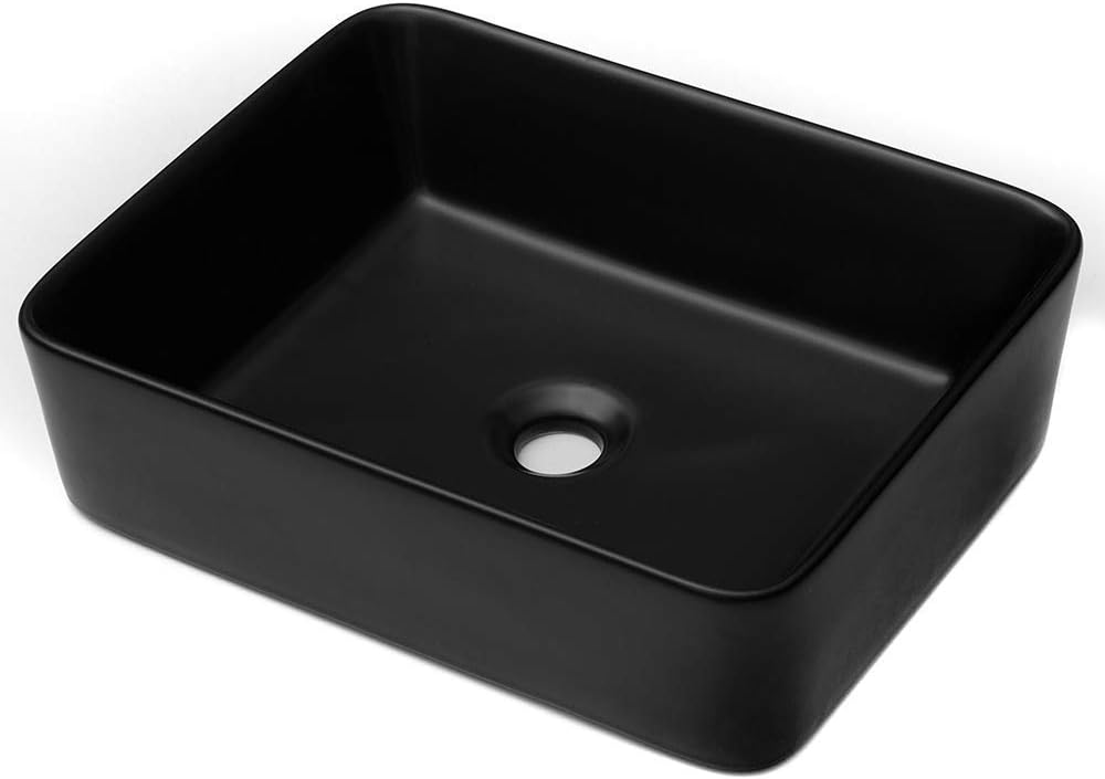 Lordear 19″x15″ Black Rectangular Above-Counter Vessel Sink – Porcelain Ceramic Toilet Self-importance Artwork Basin