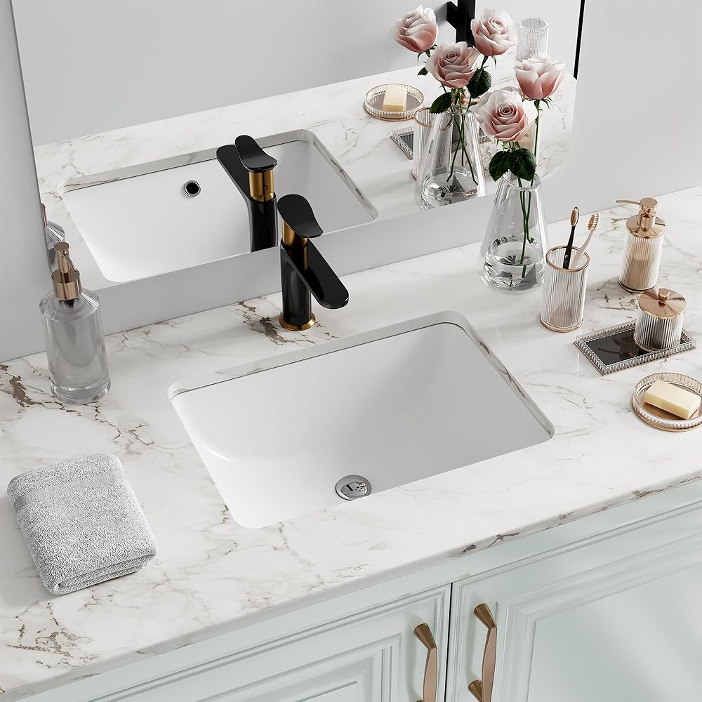 Rectangular Undermount Rest room Sink – Hugsleek White Porcelain Ceramic Vessel with Inside Bowl Dimensions of 16 x 11 inches and Exterior Measurement of 18 x 13 inches