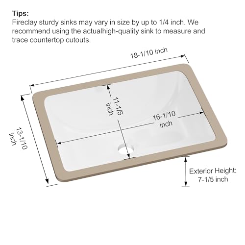 Rectangular Undermount Rest room Sink - Hugsleek White Porcelain Ceramic Vessel with Inside Bowl Dimensions of 16 x 11 inches and Exterior Measurement of 18 x 13 inches